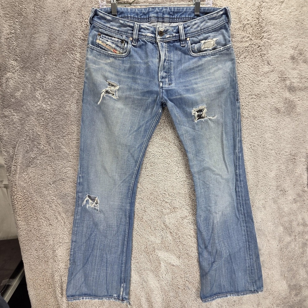 Diesel Jeans Mens 32x32 Blue Zathan Regular Bootcut Button Thrashed Italy 00772